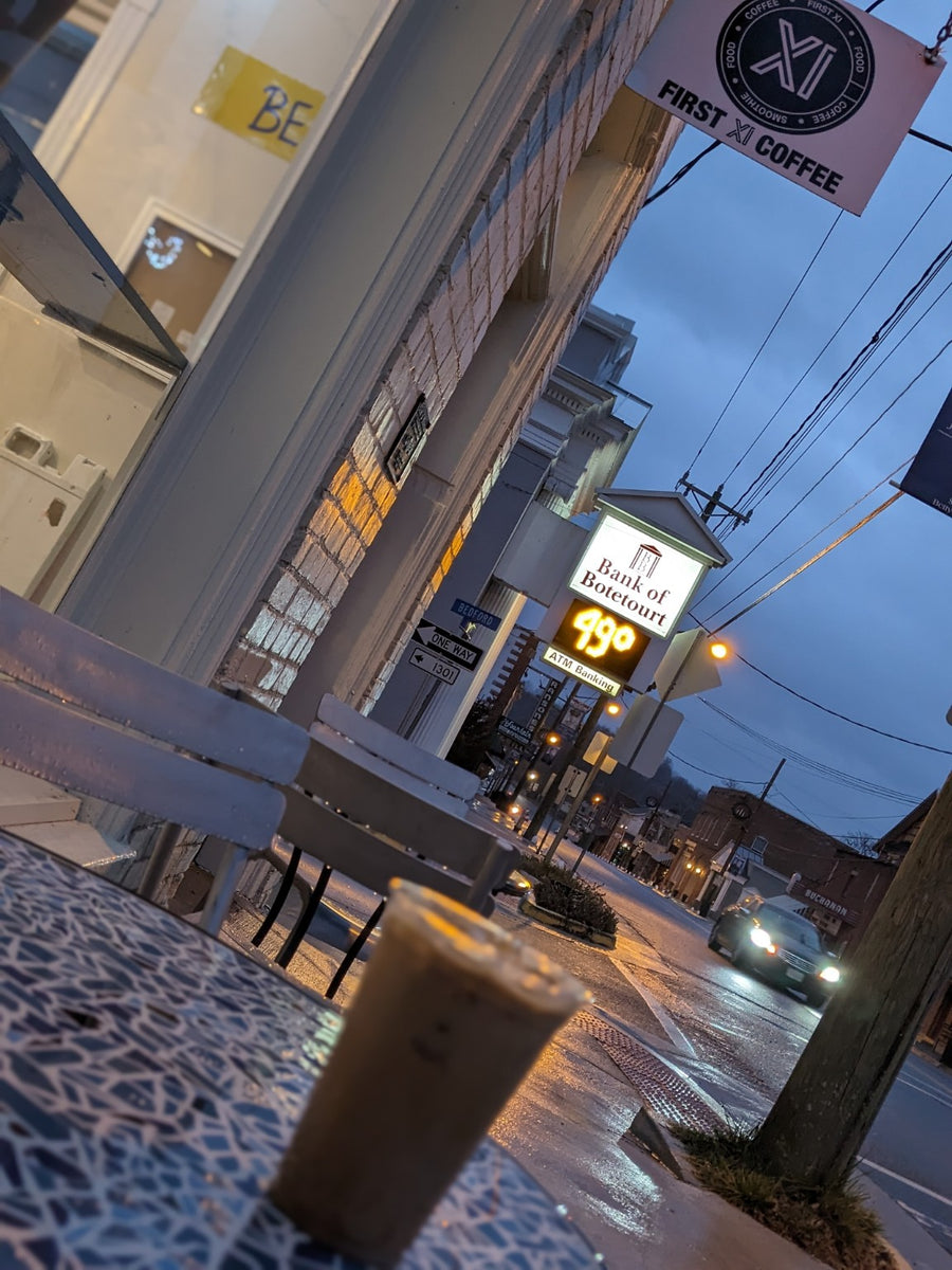 Coffee outside First XI in the evening
