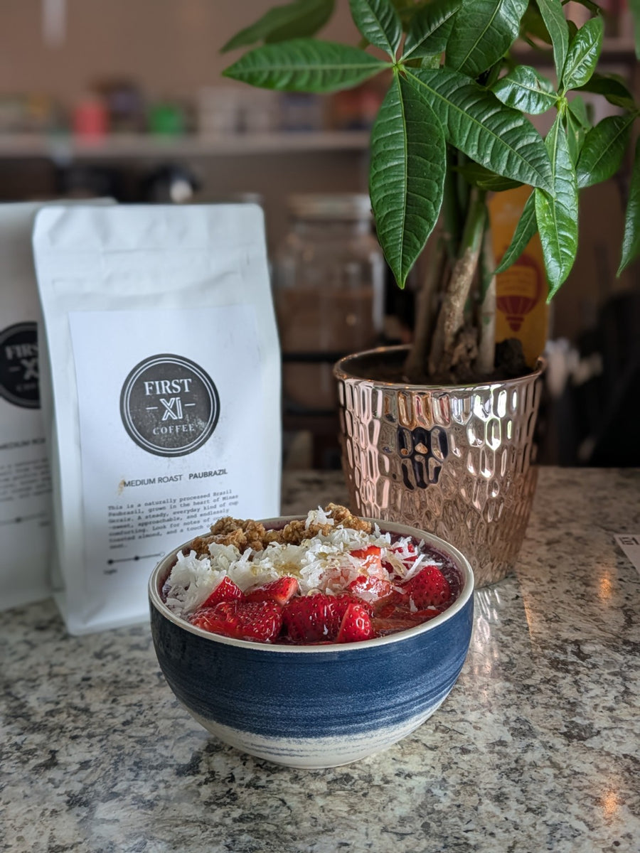 Fruit bowl and First XI coffee bag